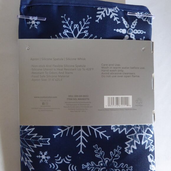 COOK WITH COLOR HOLIDAY SNOWFLAKE APRON WOOD HANDLED SPATULA WHISK SET (NEW) - Picture 6 of 8